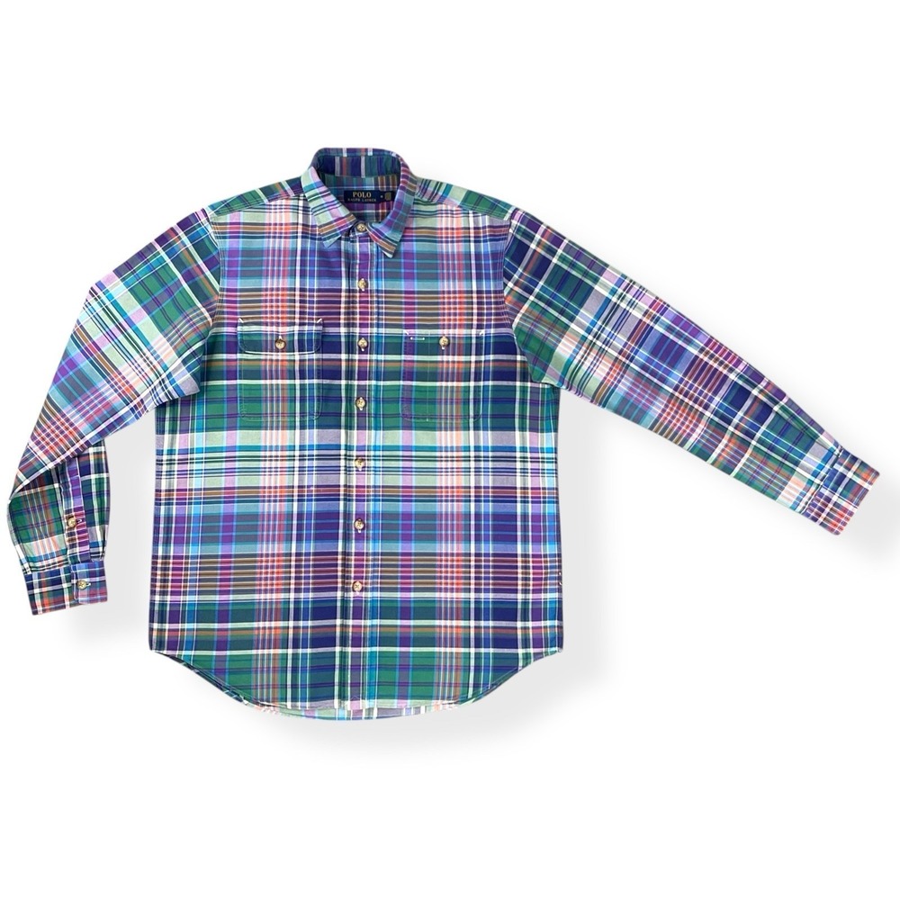 Polo Ralph Lauren Shirt Men Medium Multi Color Plaid Long Sleeve Button Down